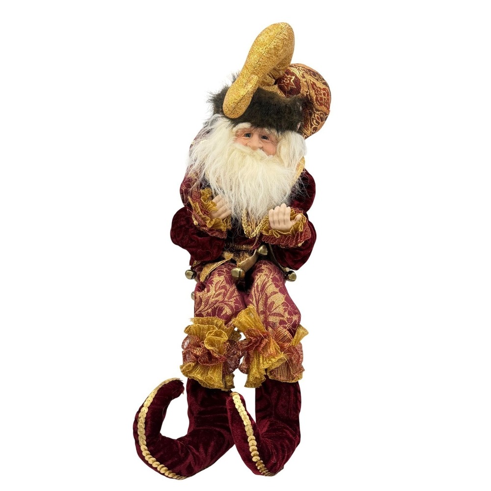 Vtg Mark Roberts Christmas Holiday Santa Fairy Jester Shelf Sitter Elf Bells 21"
